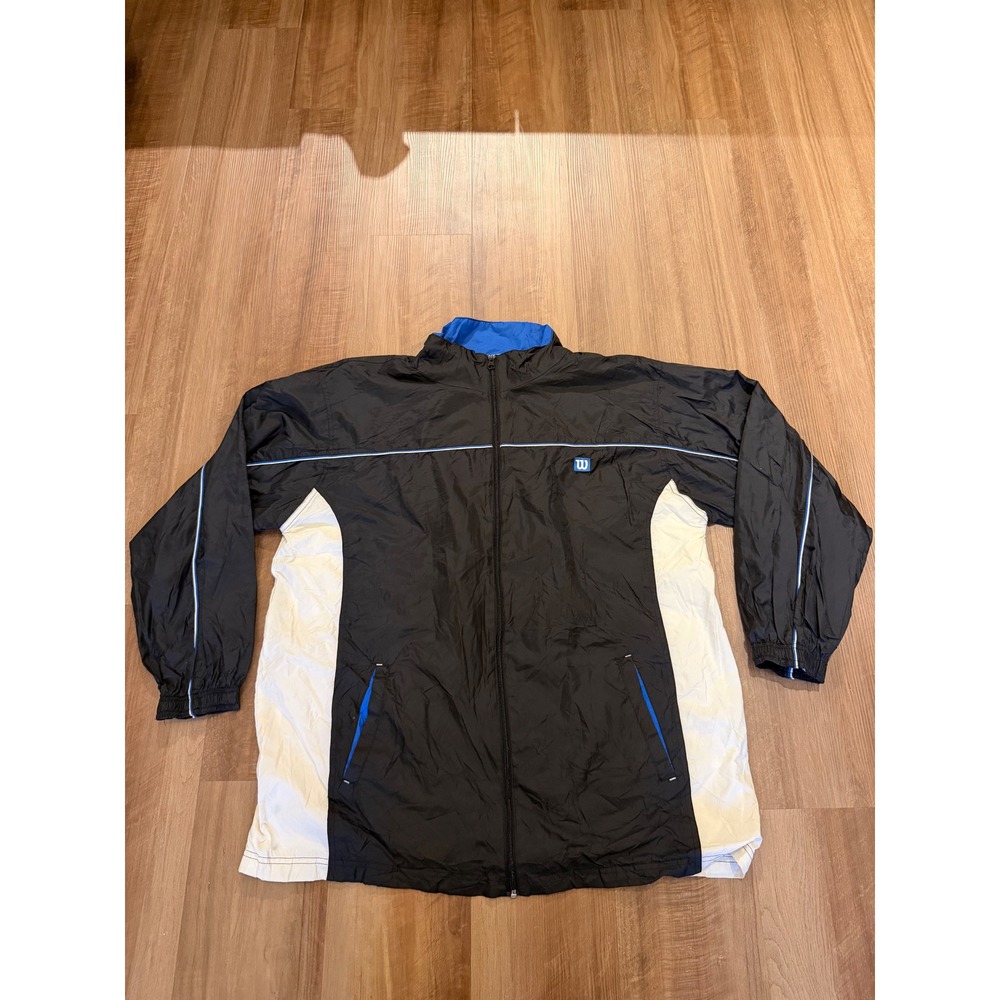 Wilson Windbreaker Jacket Mens Large Black White Blue Full Zip Embroidered Logo